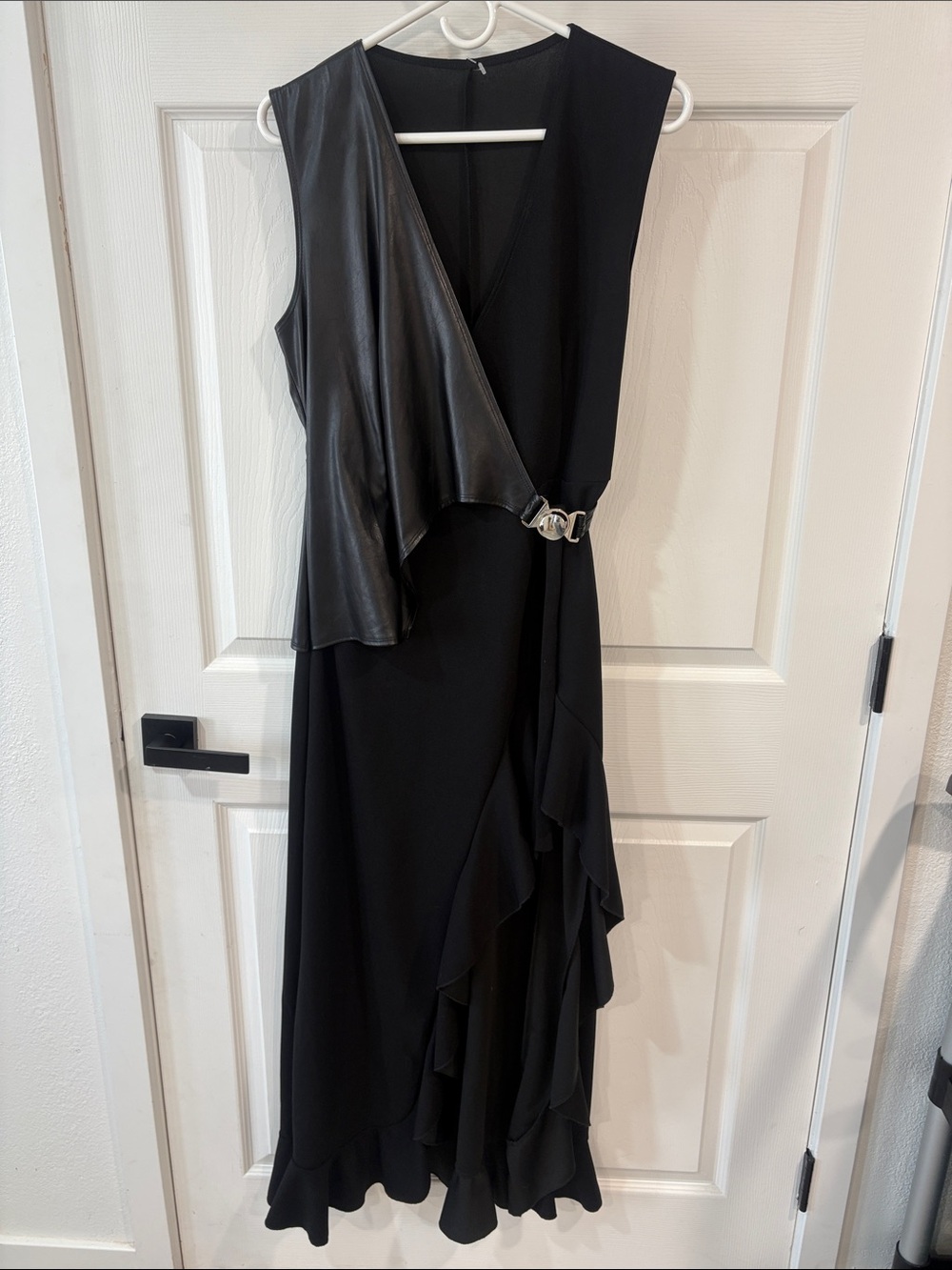 SHEIN Black Asymmetrical Faux-Leather Accent Dress